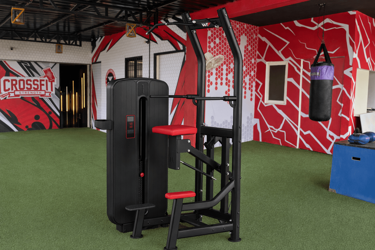 Assisted Chin/Dip deployed in a WTF gym