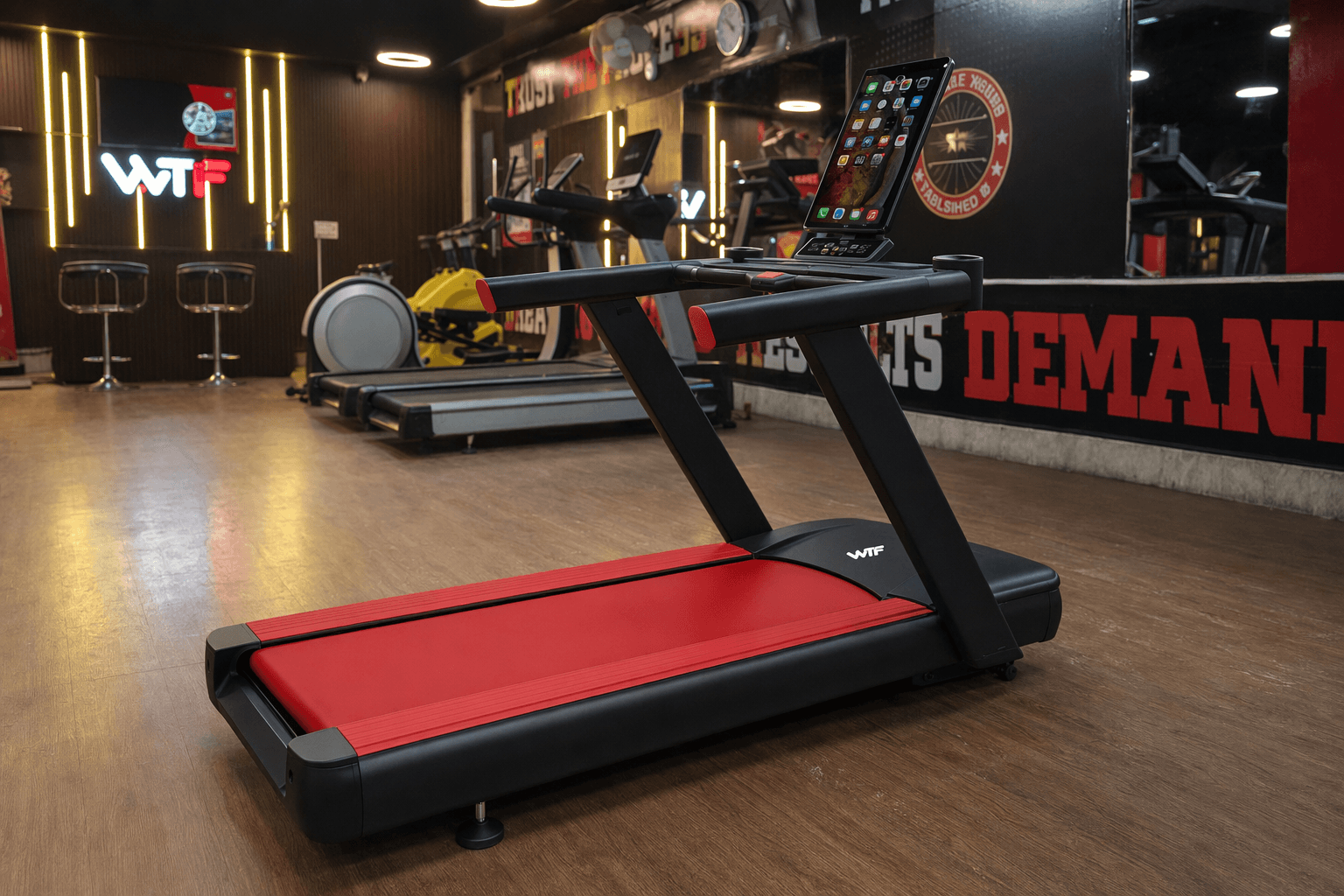 WTF machines deployed in a real WTF gym — real WTF gym floor