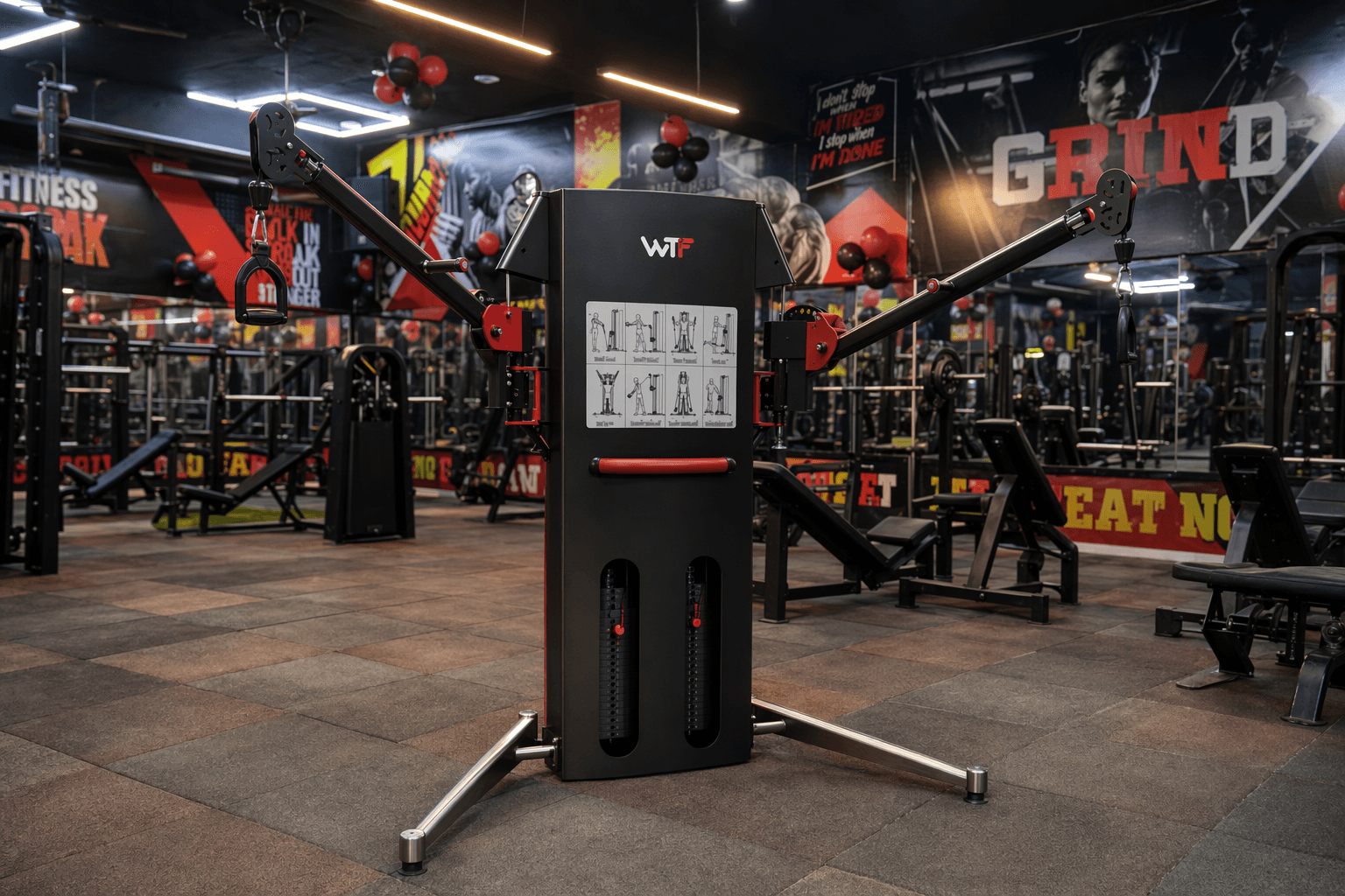 WTF machines deployed in a real WTF gym — real WTF gym floor